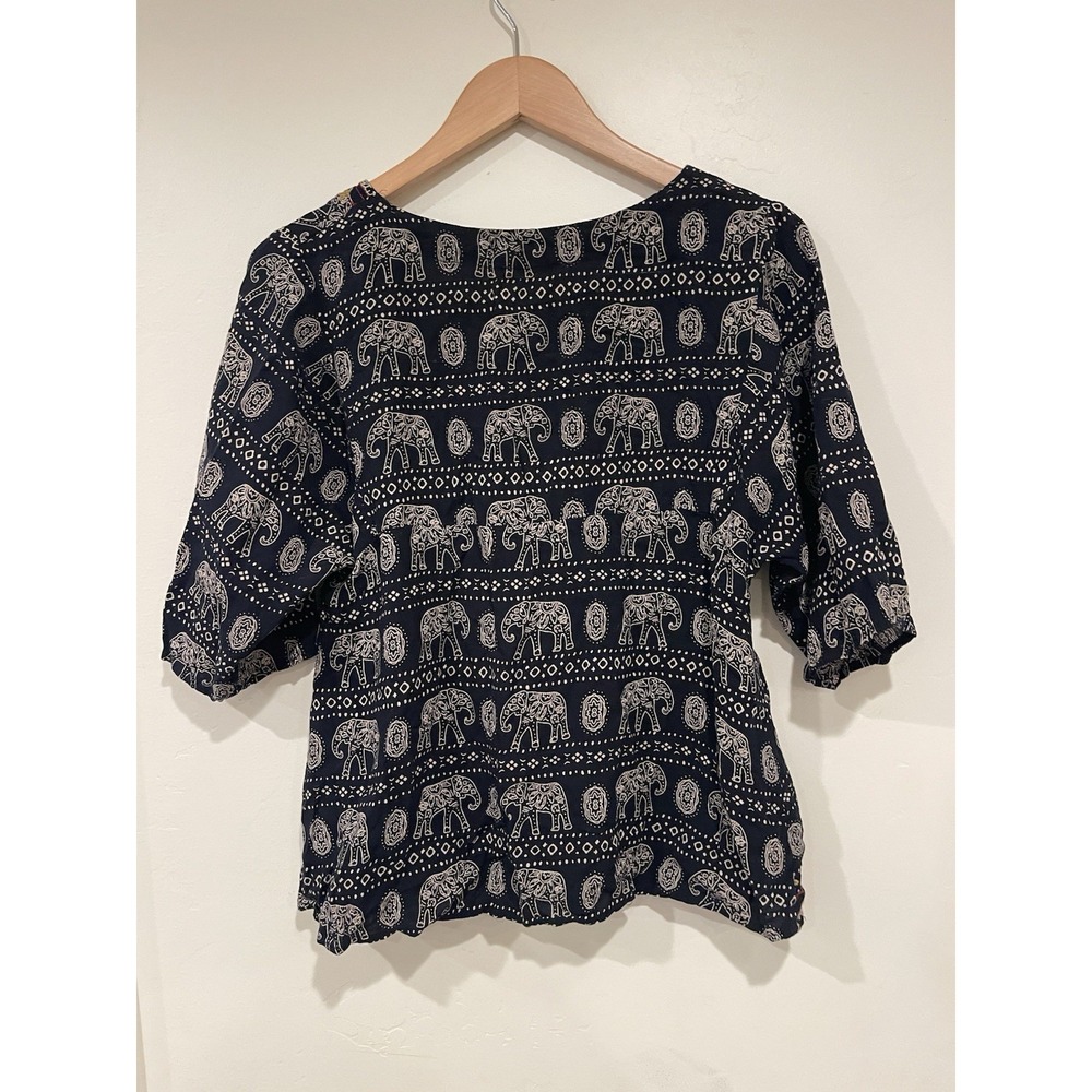 Boho Elephant Print Tunic Top Embroidered Navy Blue Red White Festival Ethnic S - Picture 6 of 9